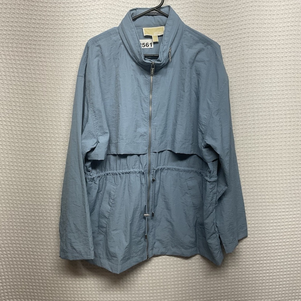 NEW Michael Kors Womens XL Chambray Rain Jacket Softshell Hooded Anorak Full Zip